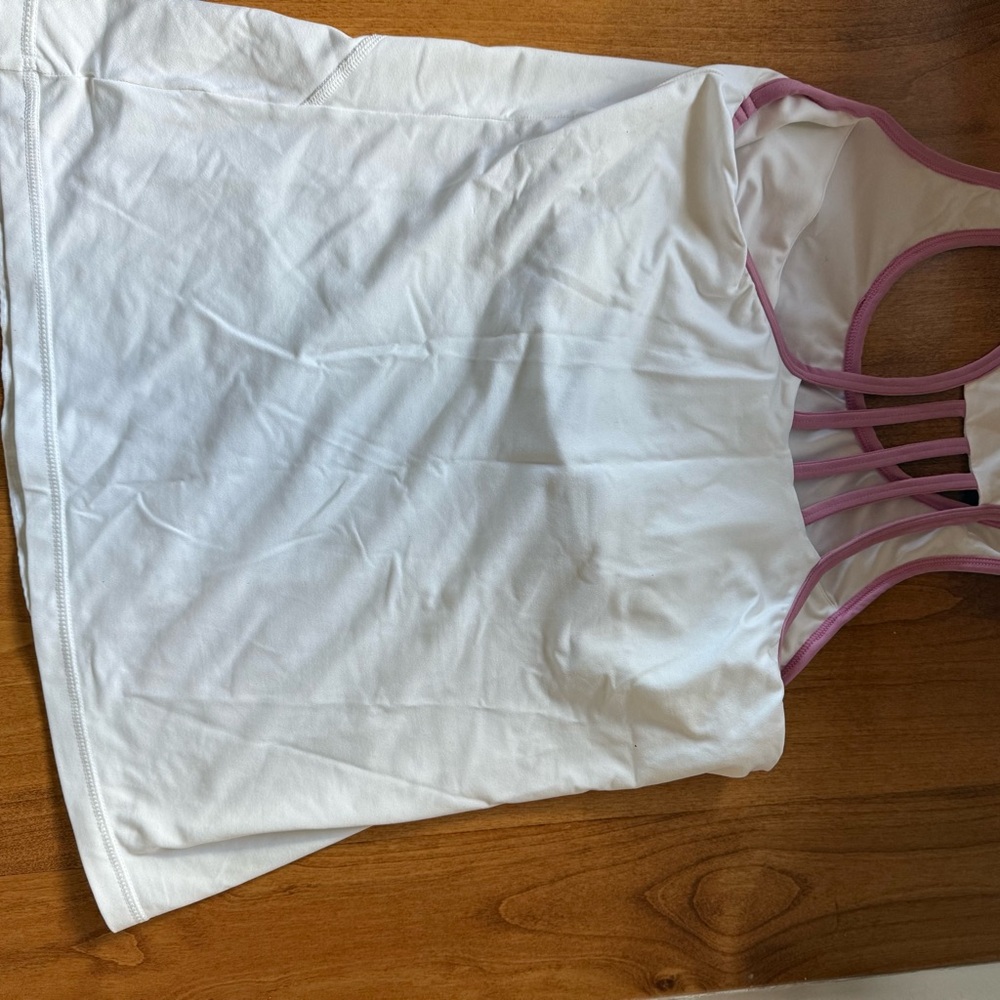 Sofibella White & Pink Strappy Racerback Tennis/Workout Tank – Women’s Large - Picture 2 of 6